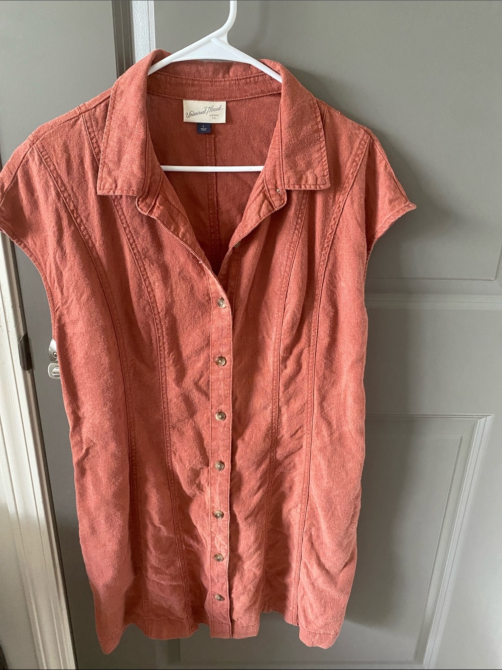 Universal Thread Coral-Orange Button Front Cap Sleeve Shirt Dress